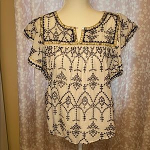 JCrew embroidered navy/gold blouse